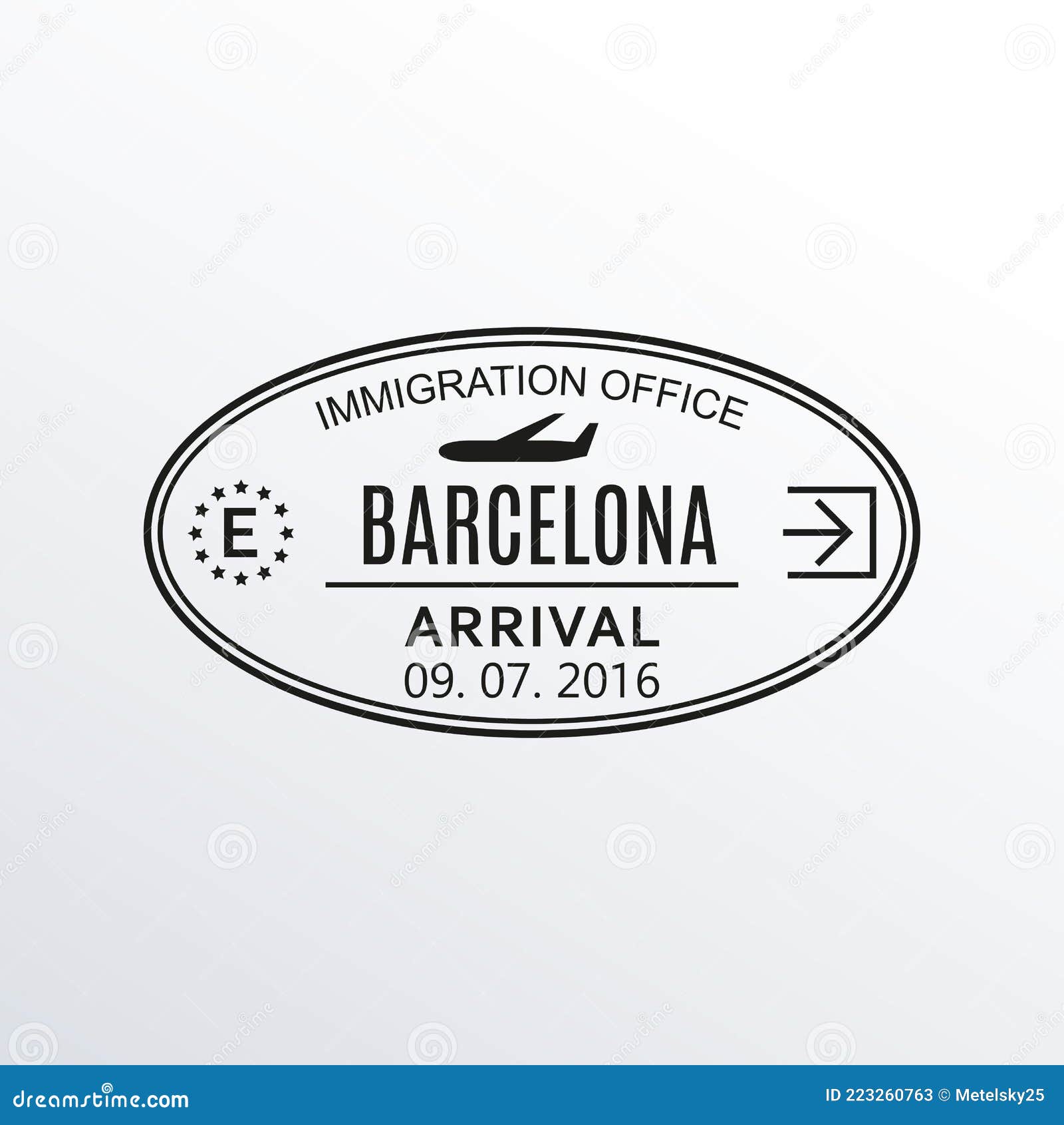barcelona passport stamp. spain airport visa stamp or immigration sign. custom control cachet.  .